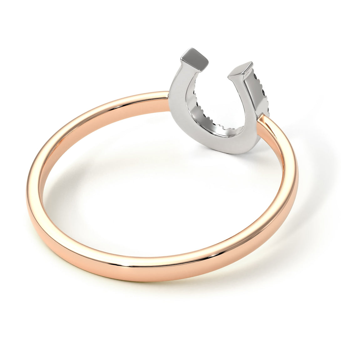 Two Tones Horseshoe Black Diamond Ring - Malia No. 21