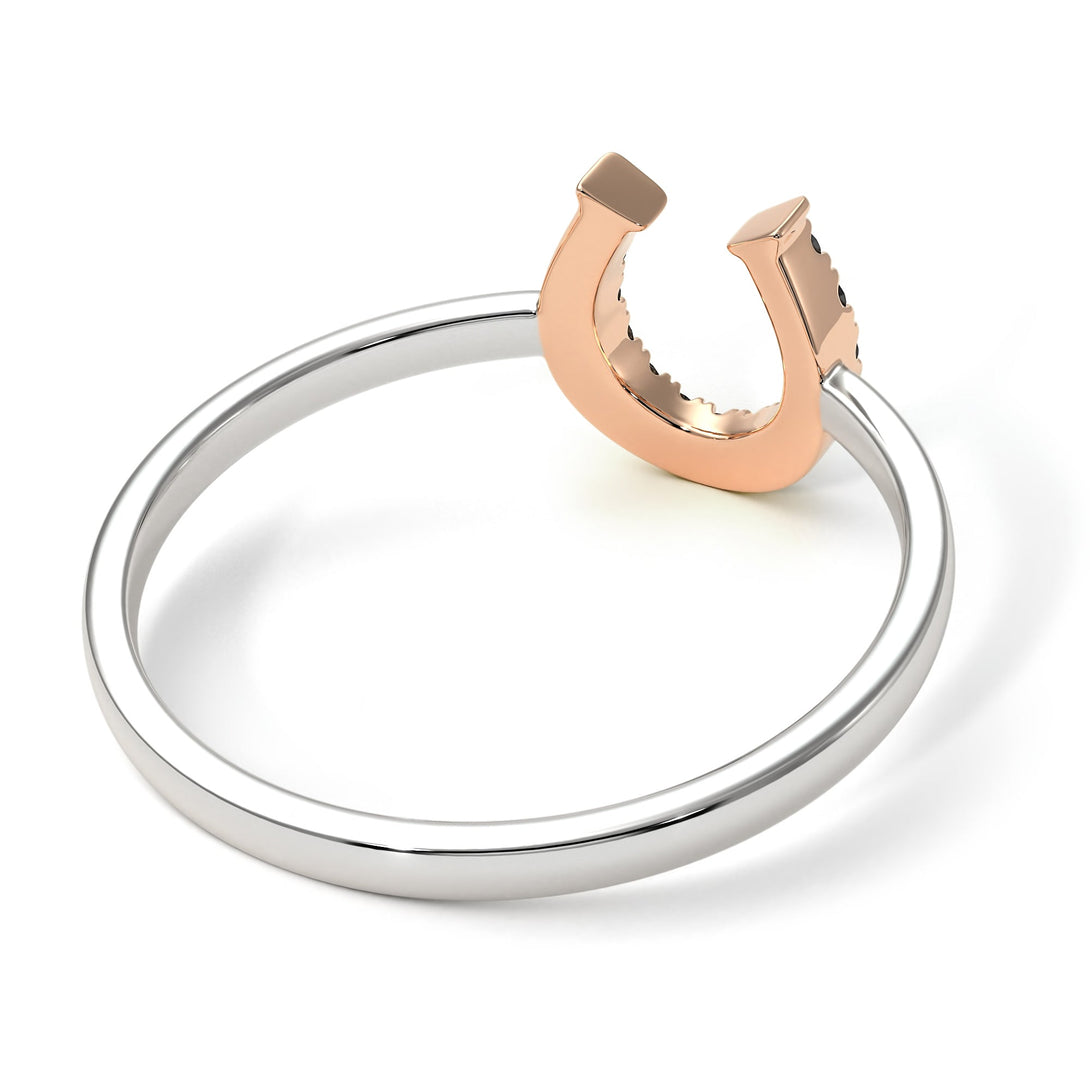 Two Tones Horseshoe Black Diamond Ring - Malia No. 21