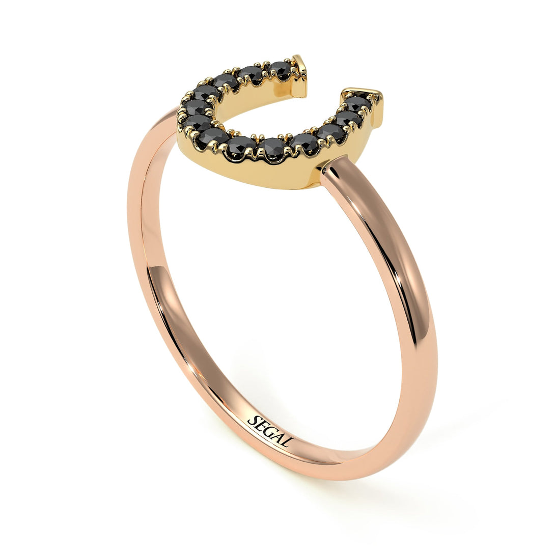 Two Tones Horseshoe Black Diamond Ring - Malia No. 19