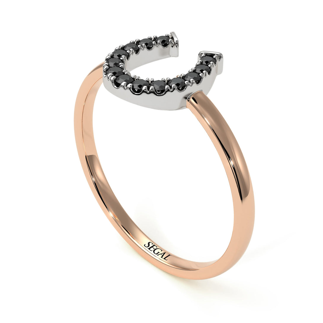 Two Tones Horseshoe Black Diamond Ring - Malia No. 21
