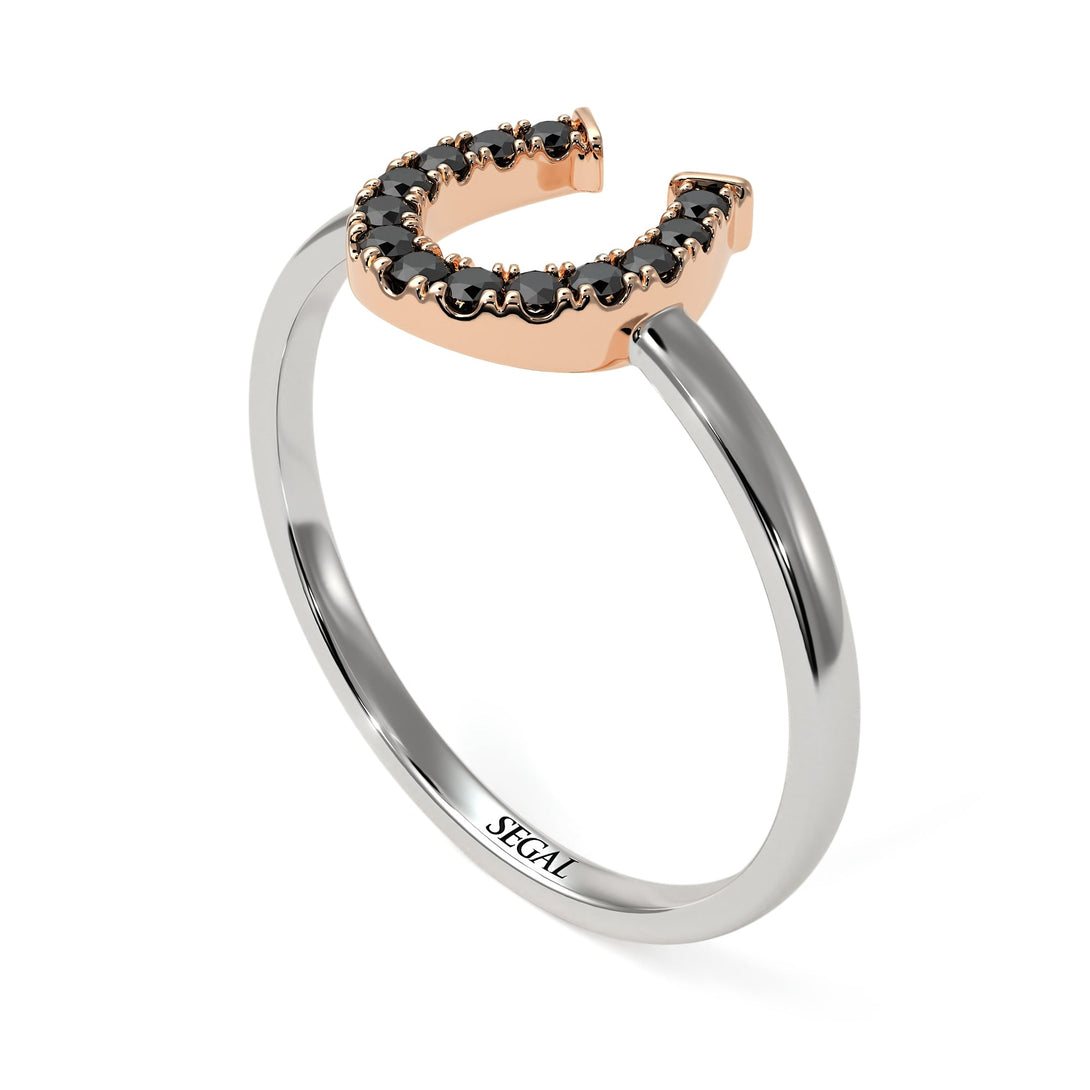 Two Tones Horseshoe Black Diamond Ring - Malia No. 21