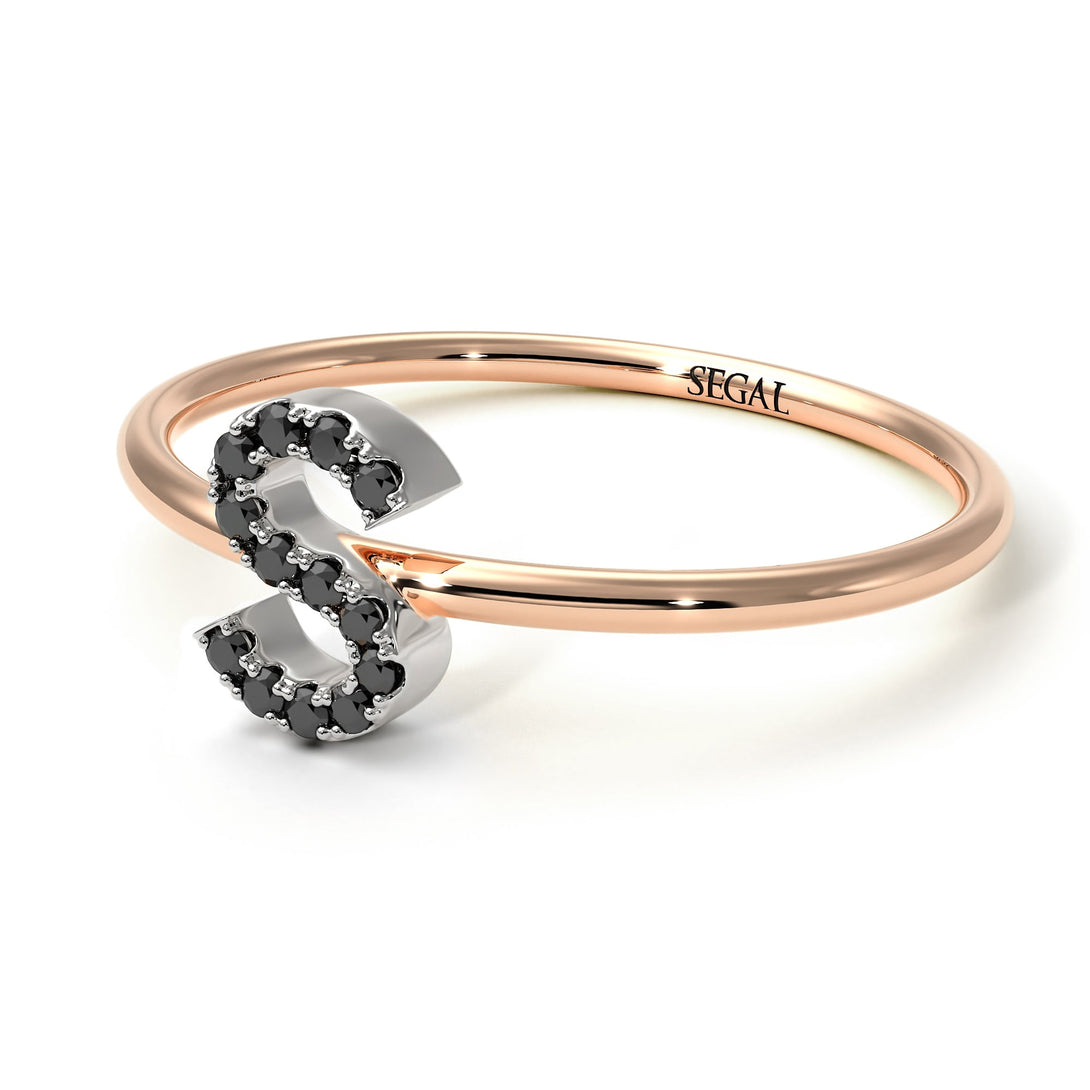 Two Tones Initial Black Diamond Ring - Raegan No. 21
