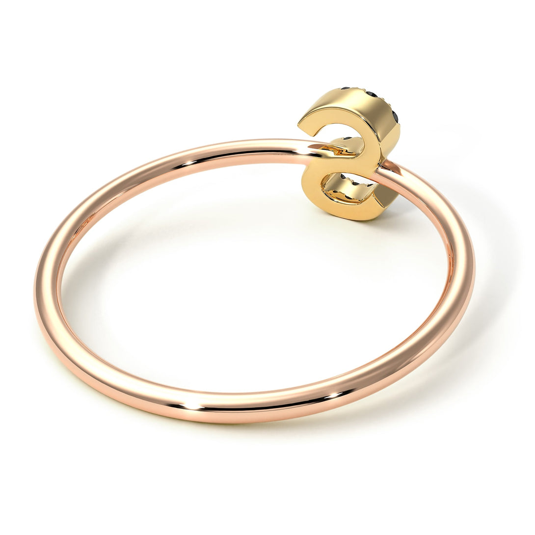 Two Tones Initial Black Diamond Ring - Raegan No. 19