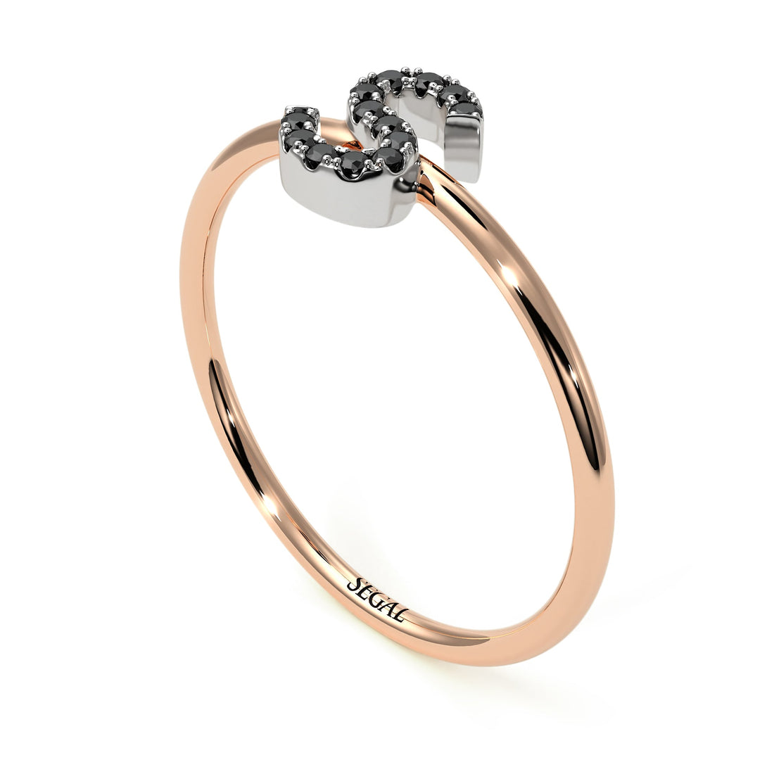 Two Tones Initial Black Diamond Ring - Raegan No. 21