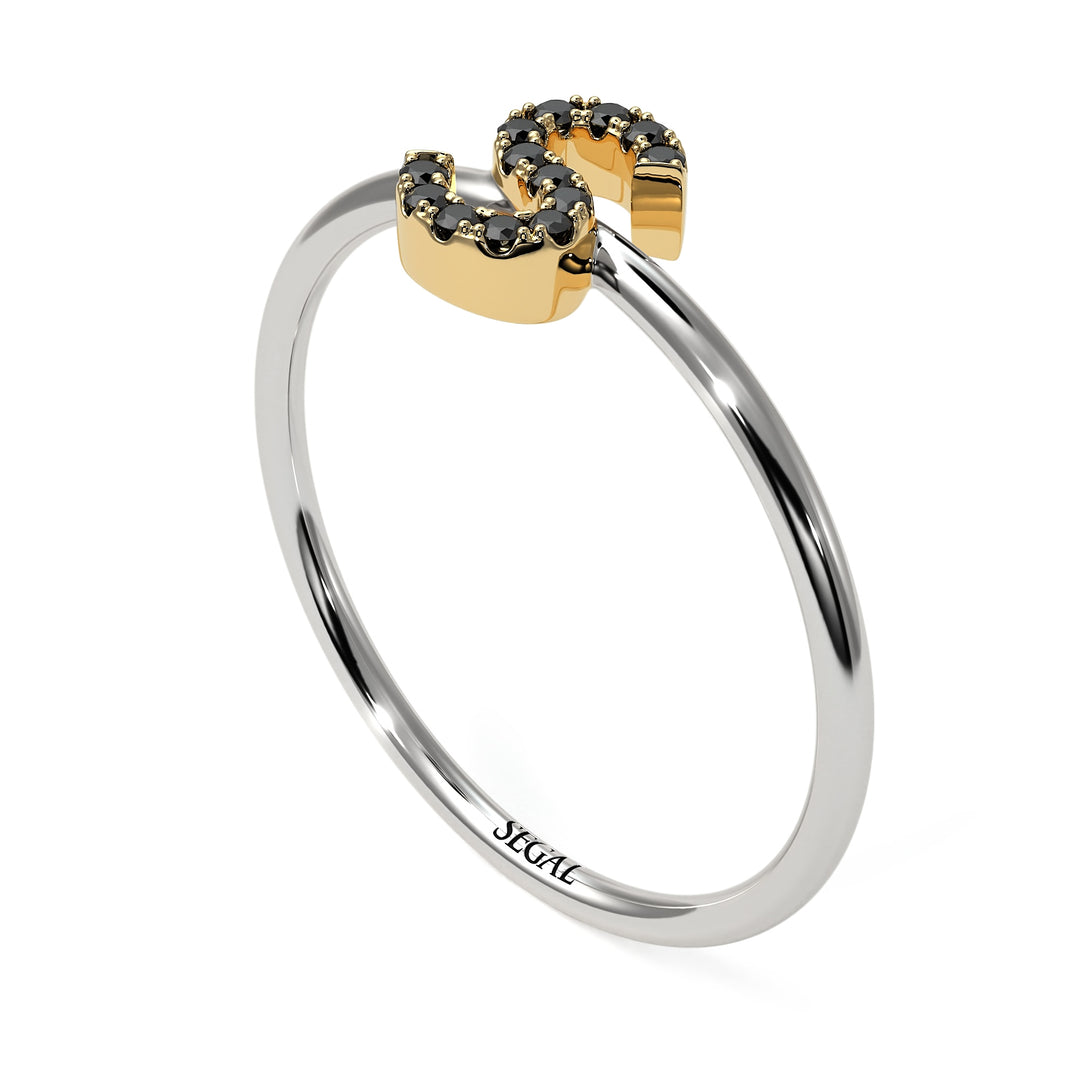 Two Tones Initial Black Diamond Ring - Raegan No. 20
