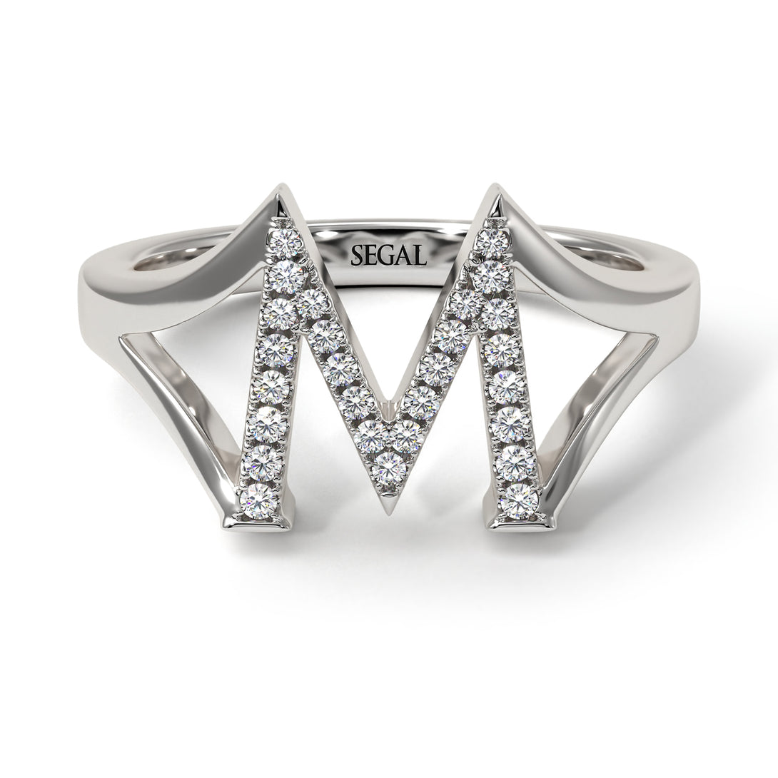 White Diamond Initial M Ring