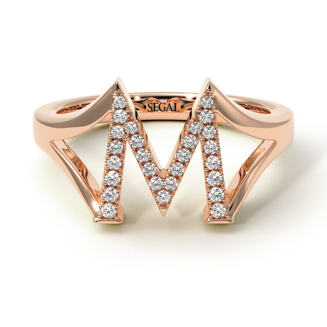 White Diamond Initial M Ring