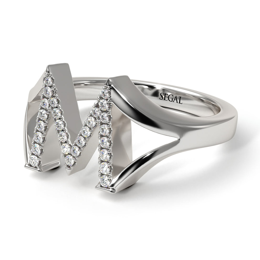 White Diamond Initial M Ring