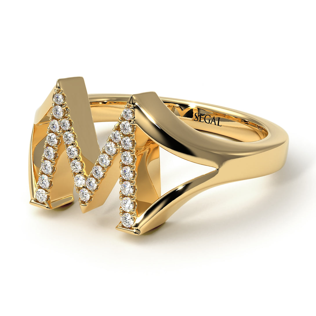 White Diamond Initial M Ring