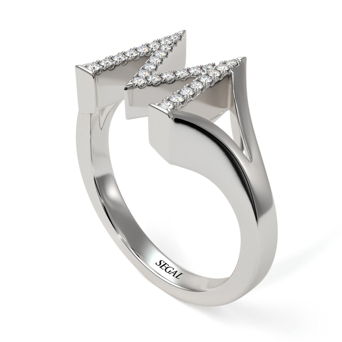 White Diamond Initial M Ring