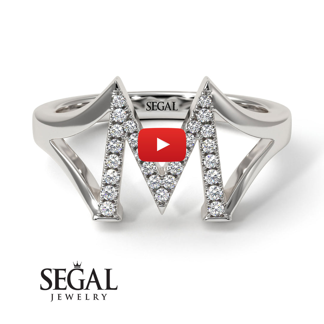White Diamond Initial M Ring