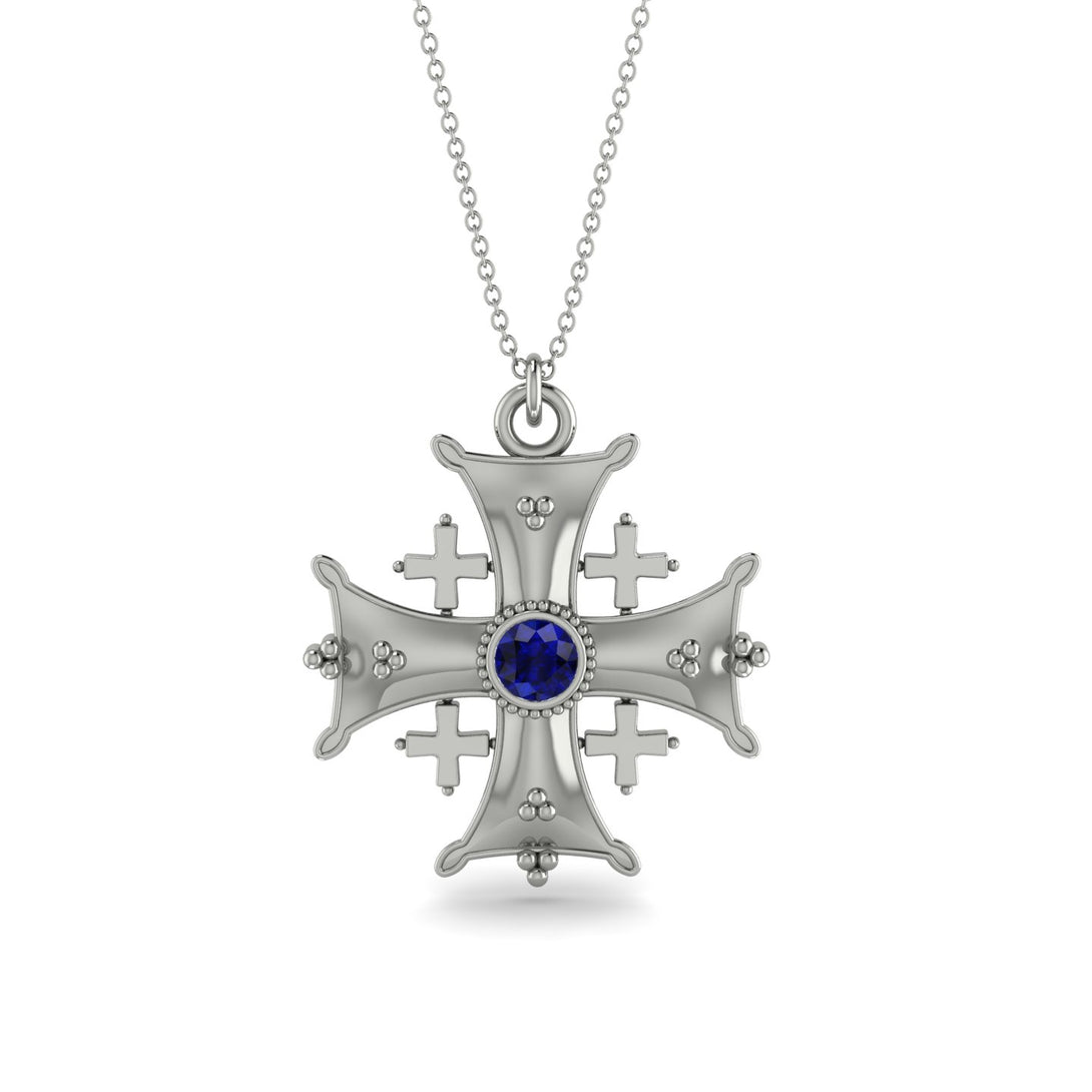Jerusalem Sapphire Cross Necklace - Elijah No. 15