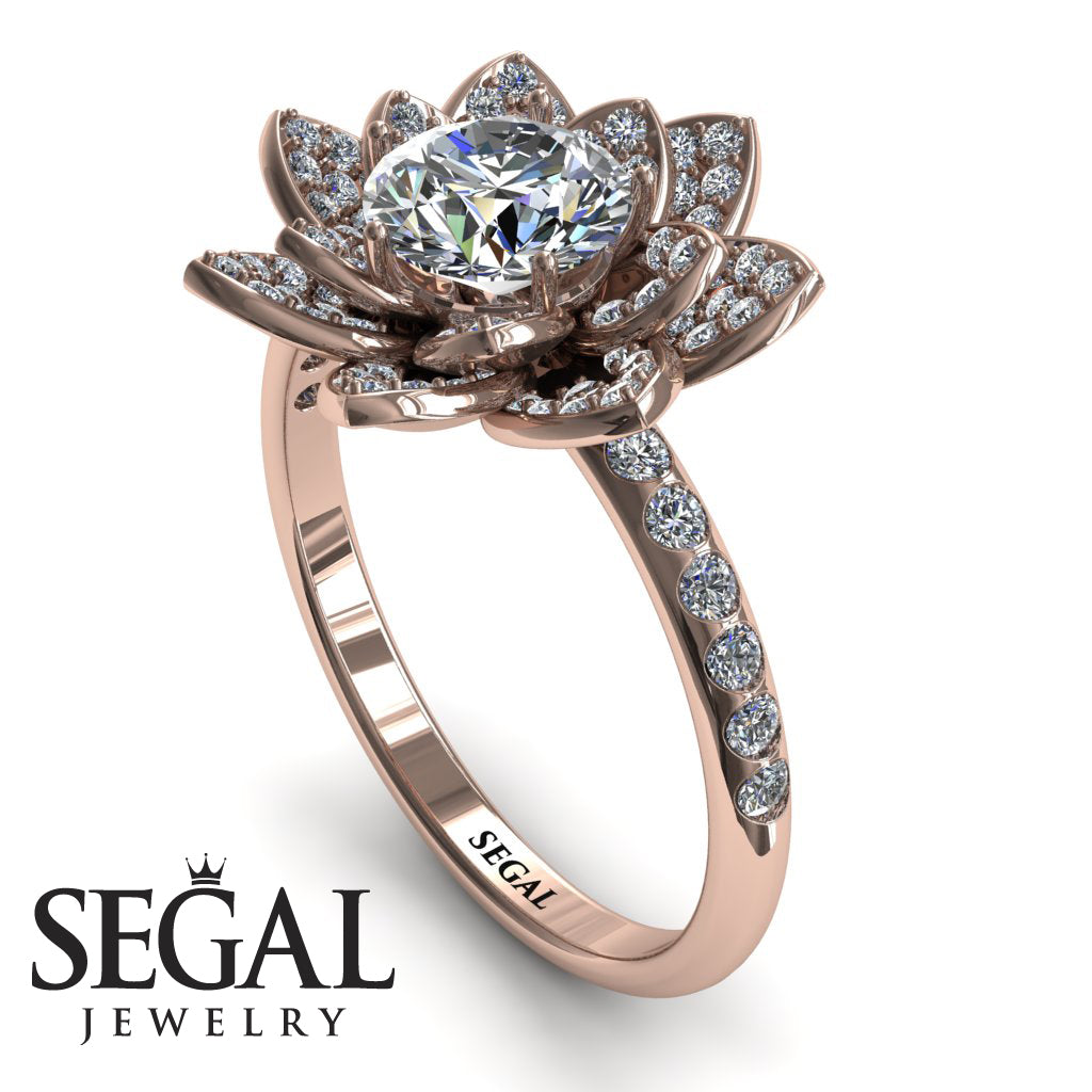 Lotus Solid Rose Gold Diamond Flower Ring - Princess Lotus no. 2