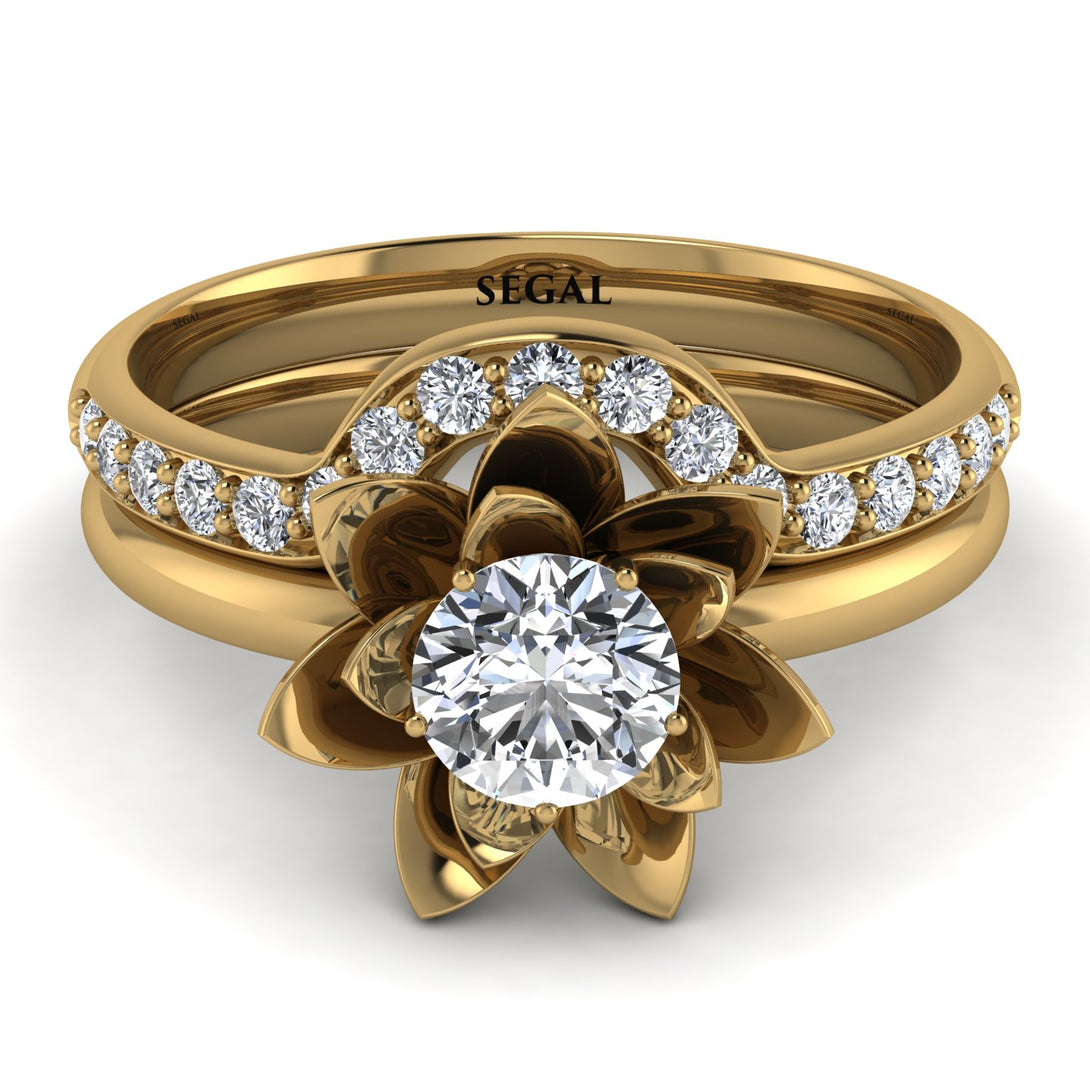 Lotus Solitaire diamond Bridal Set - Lotus no. 1