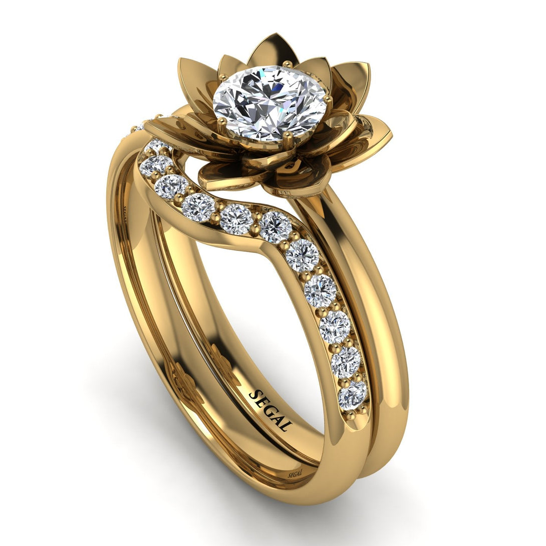 Lotus Solitaire diamond Bridal Set - Lotus no. 1