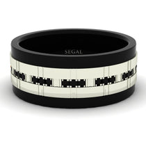 Man Black Diamond Ring 8mm Titanium, 14K White gold.