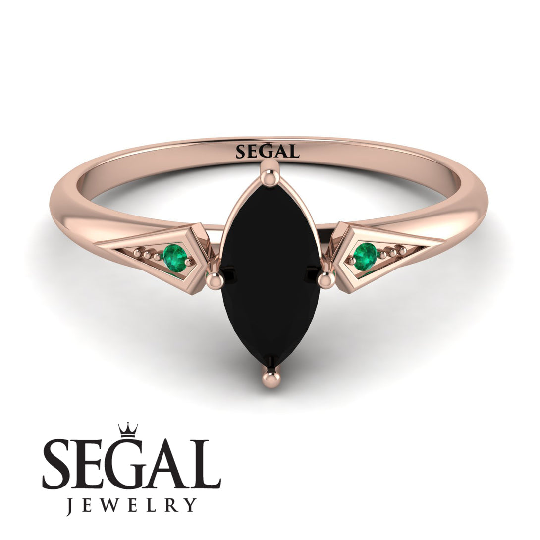 Marquise Black Diamond Geometrical Engagement Ring - Reese No. 23