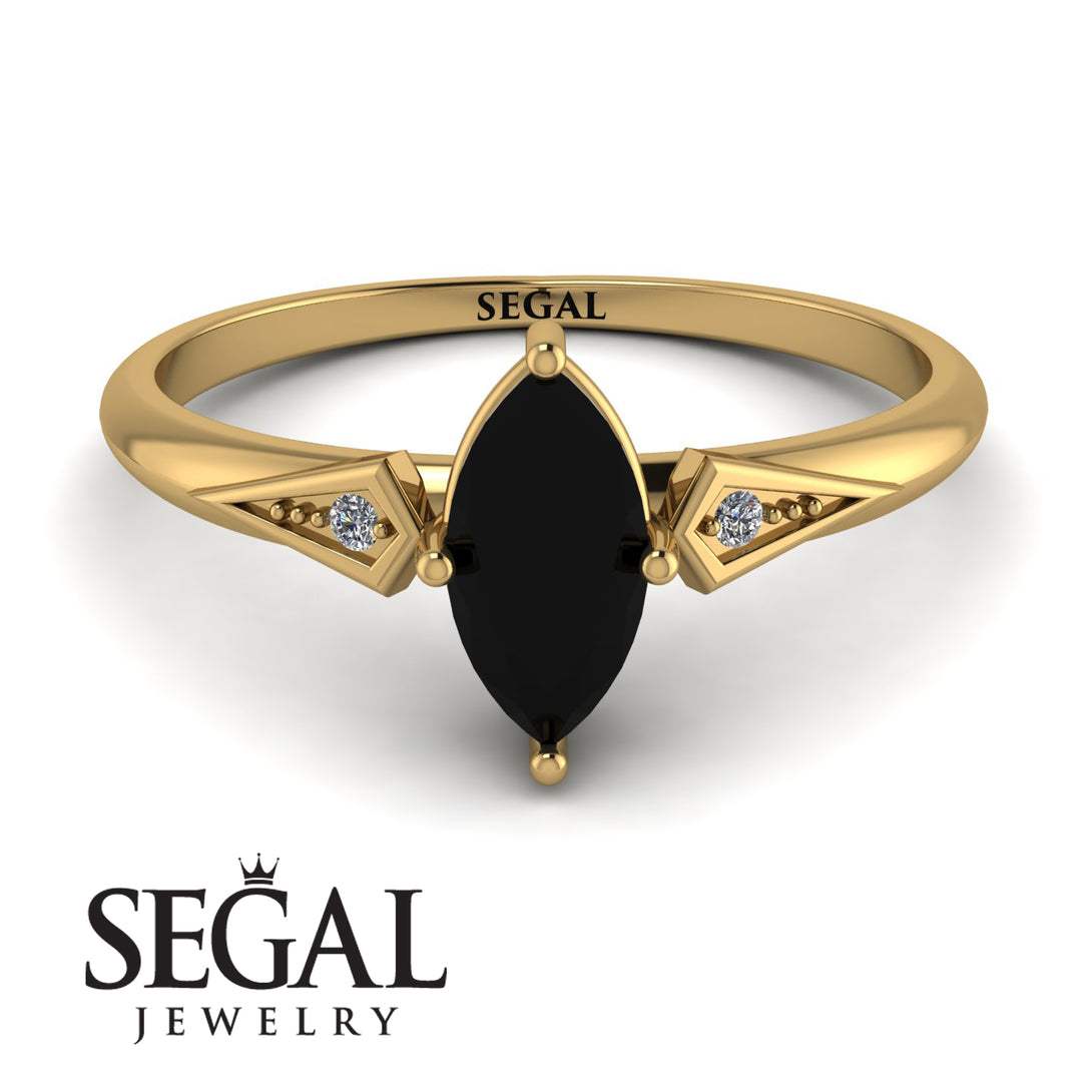 Marquise Black Diamond Geometrical Engagement Ring - Reese No. 7