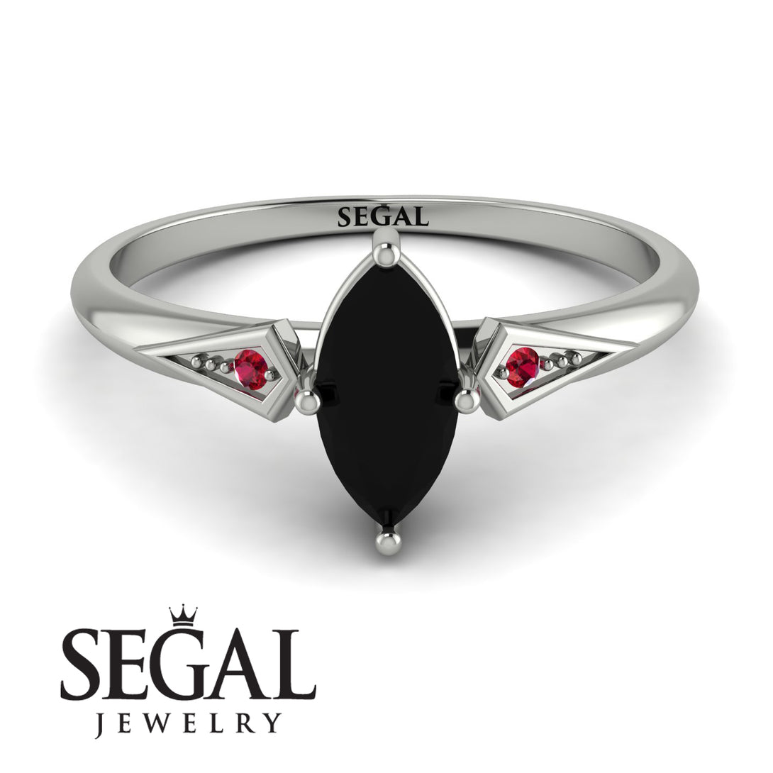 Marquise Black Diamond Geometrical Engagement Ring - Reese No. 54