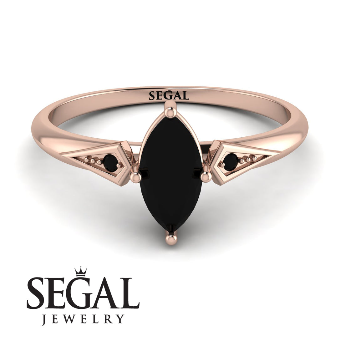 Marquise Black Diamond Geometrical Engagement Ring - Reese No. 38