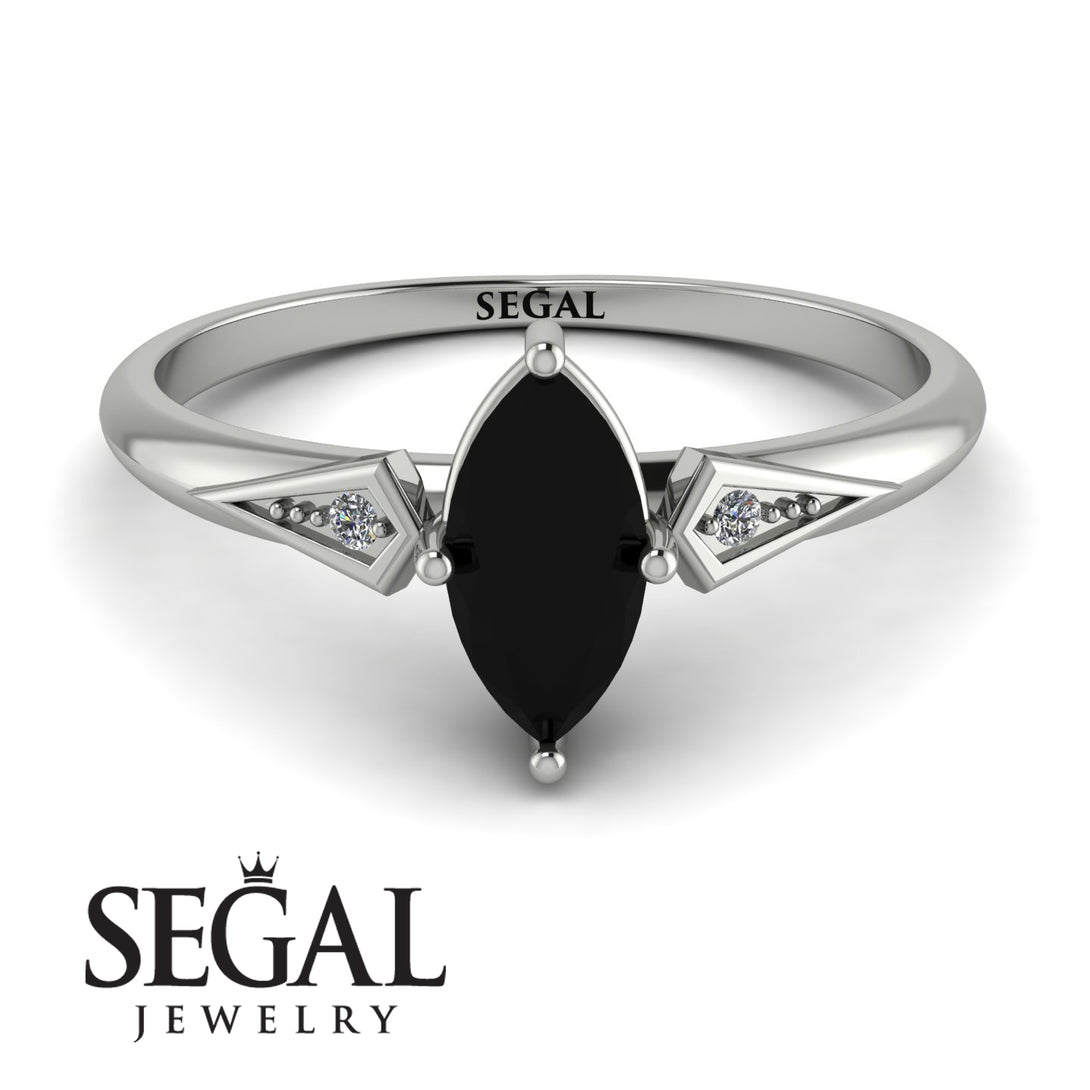Marquise Black Diamond Geometrical Engagement Ring - Reese No. 9