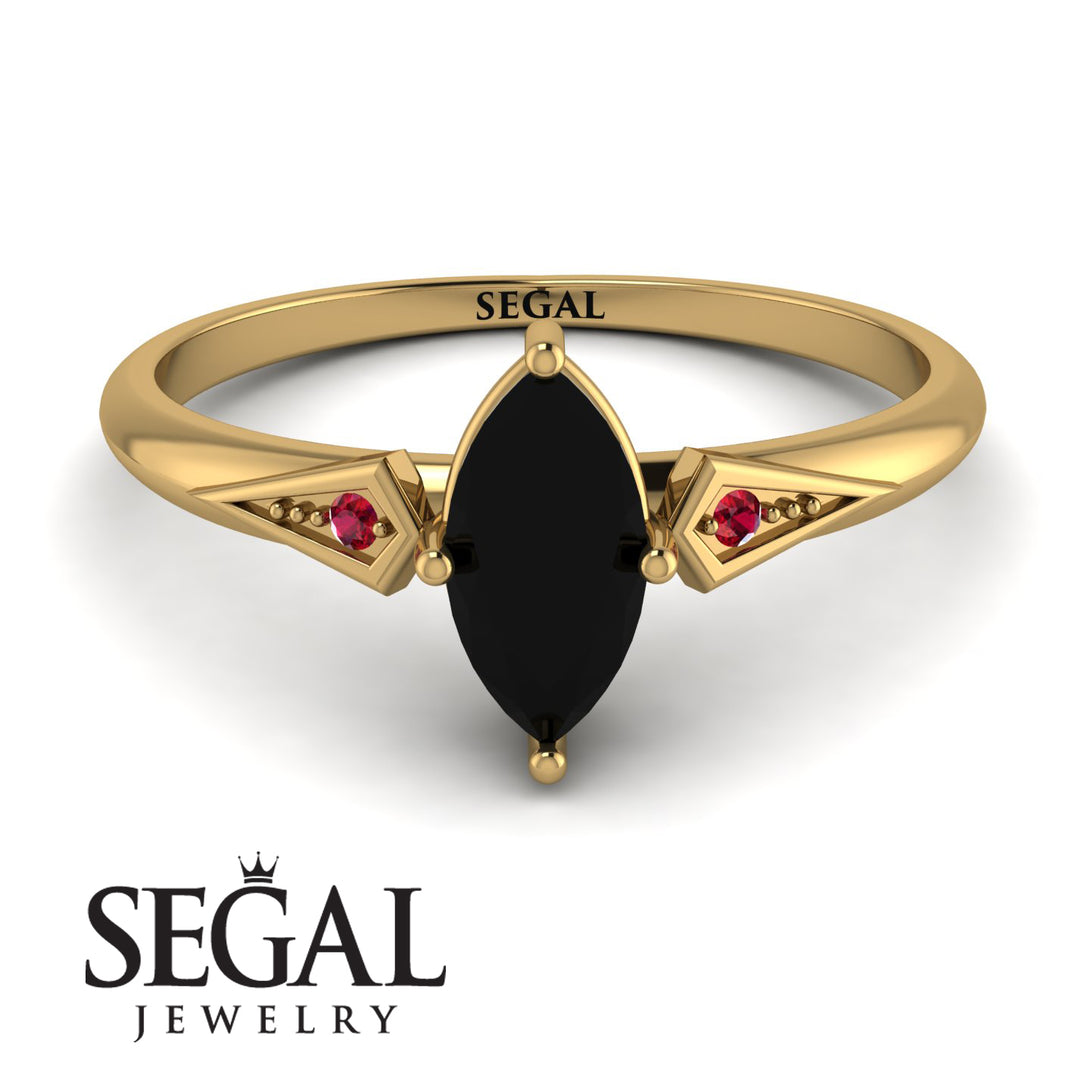 Marquise Black Diamond Geometrical Engagement Ring - Reese No. 52