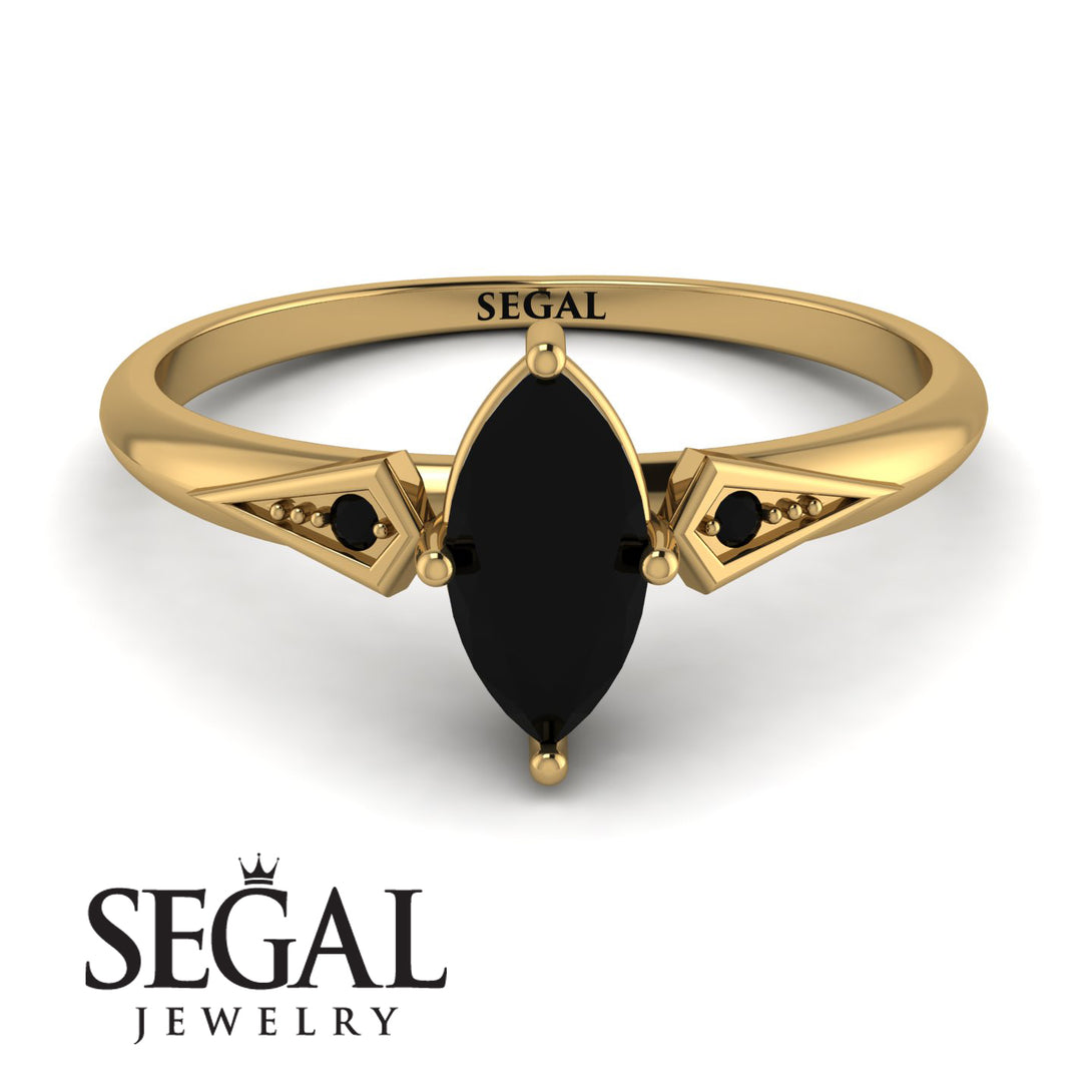 Marquise Black Diamond Geometrical Engagement Ring - Reese No. 37