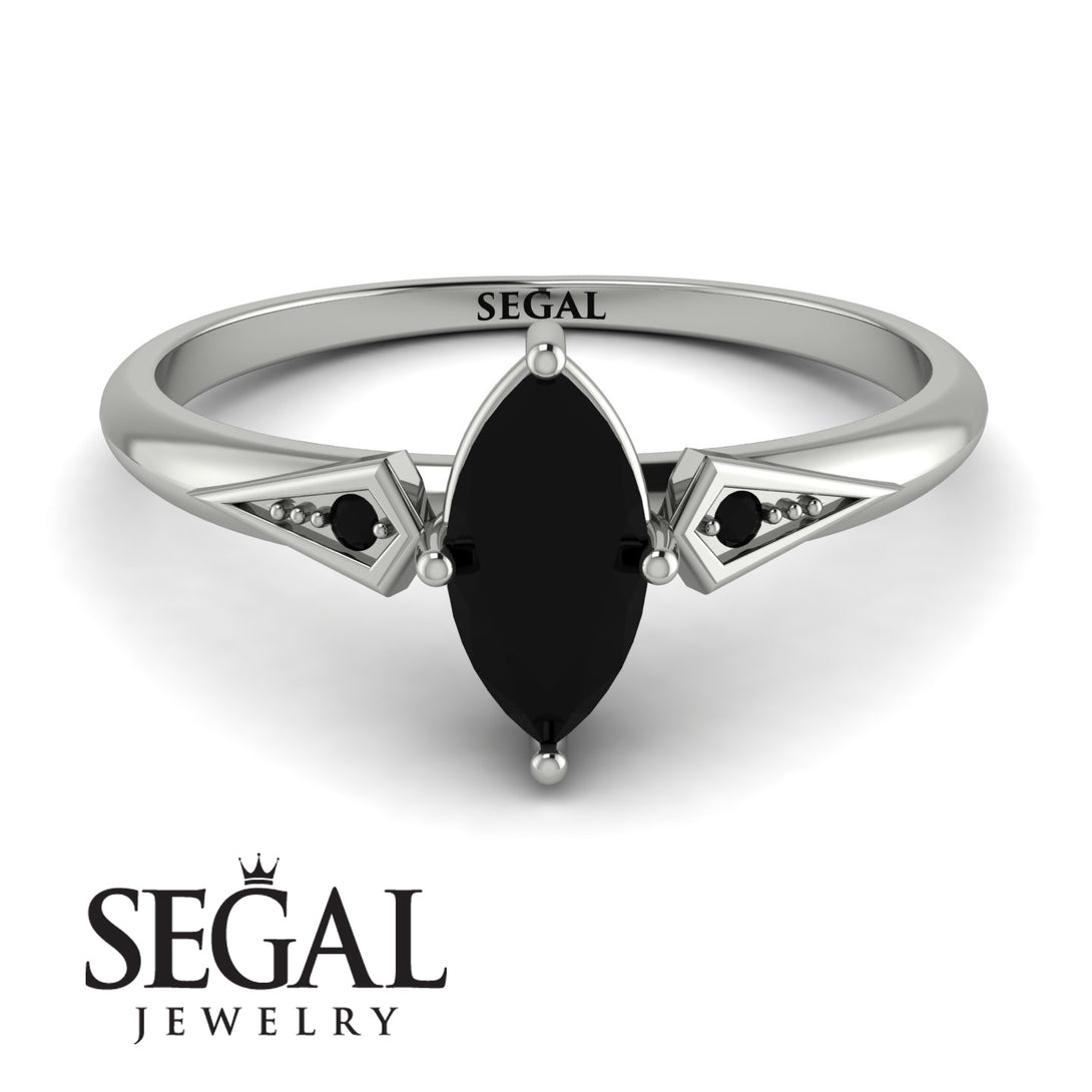 Marquise Black Diamond Geometrical Engagement Ring - Reese No. 39