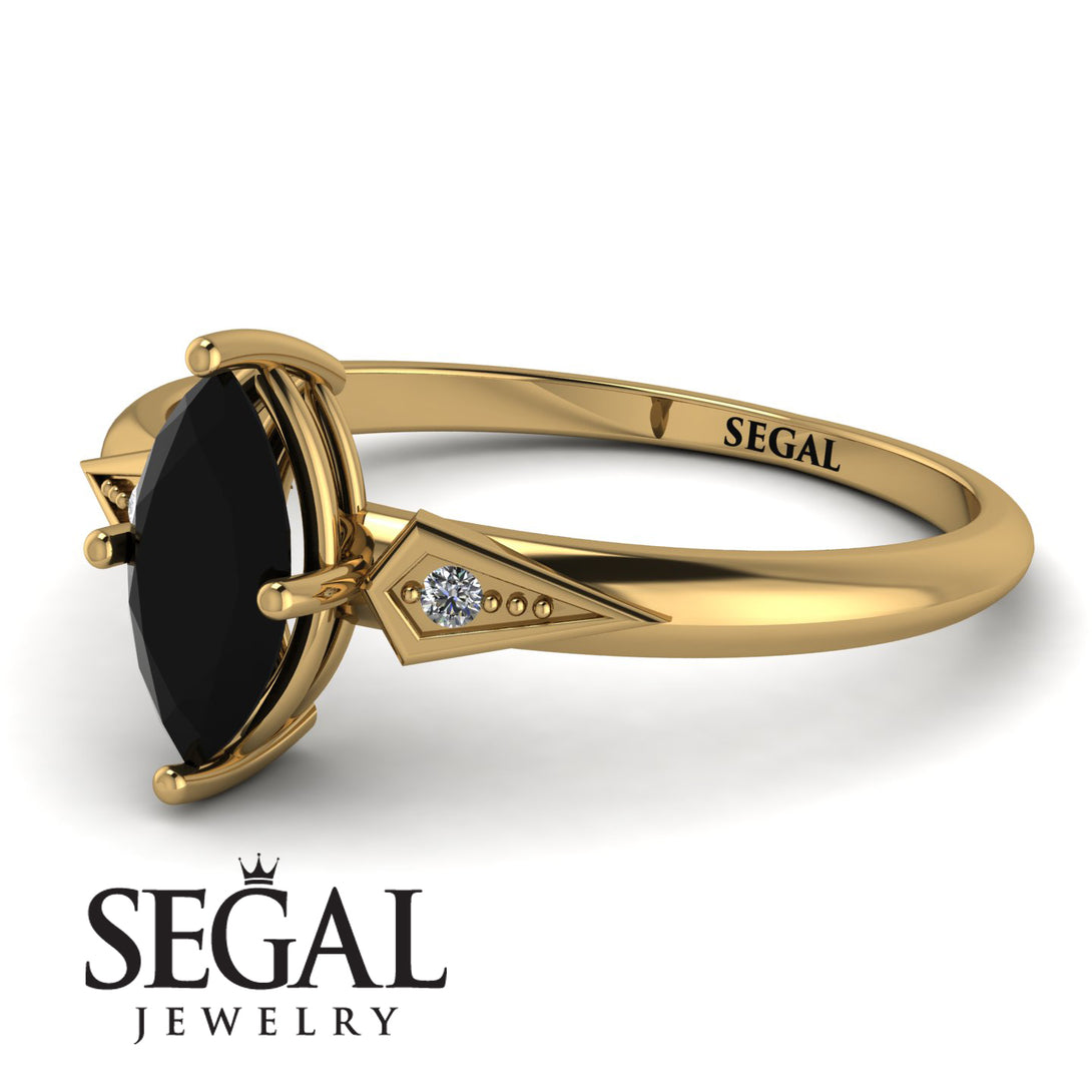Marquise Black Diamond Geometrical Engagement Ring - Reese No. 7