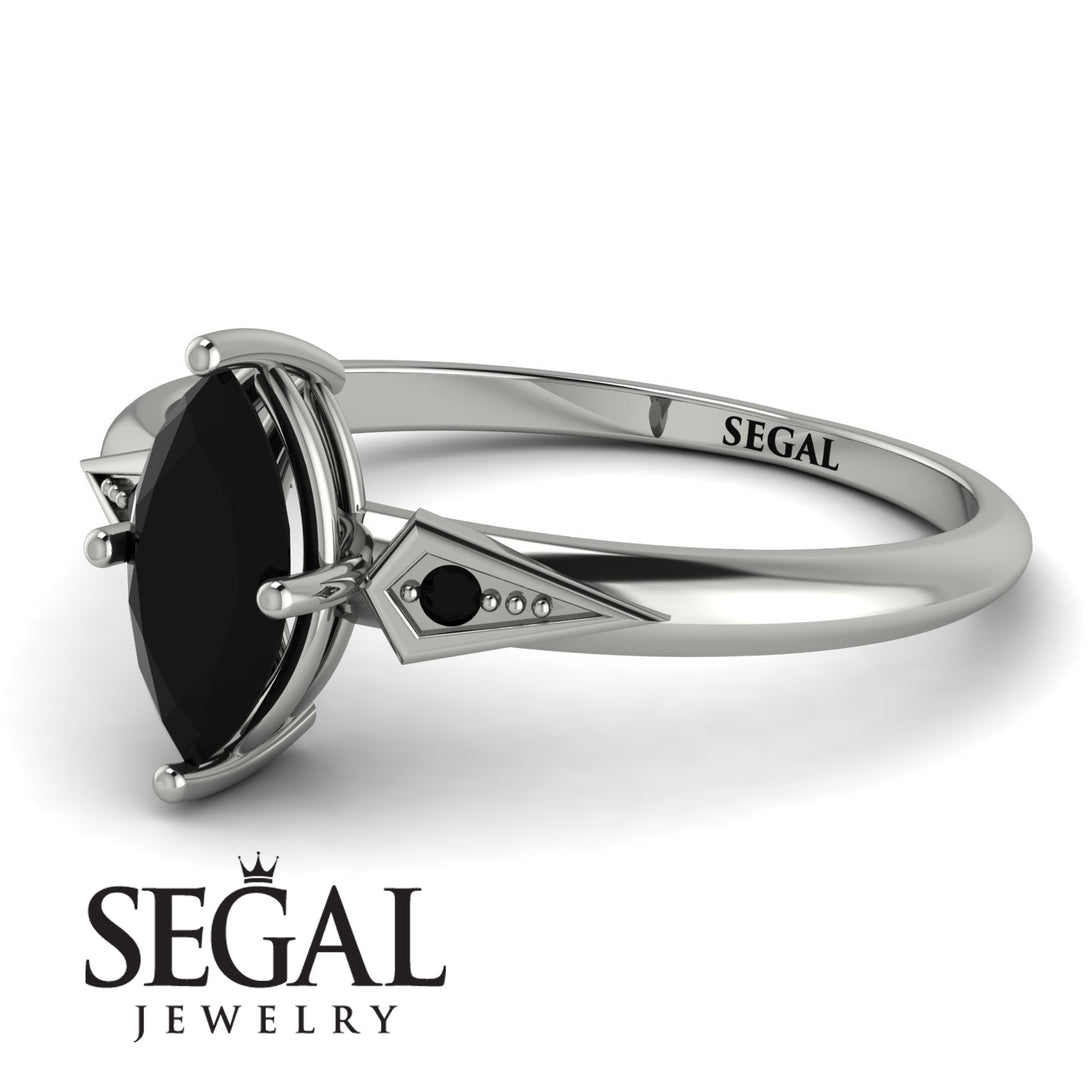 Marquise Black Diamond Geometrical Engagement Ring - Reese No. 39