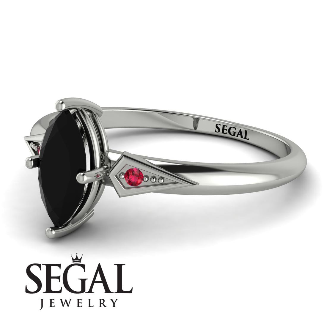 Marquise Black Diamond Geometrical Engagement Ring - Reese No. 54