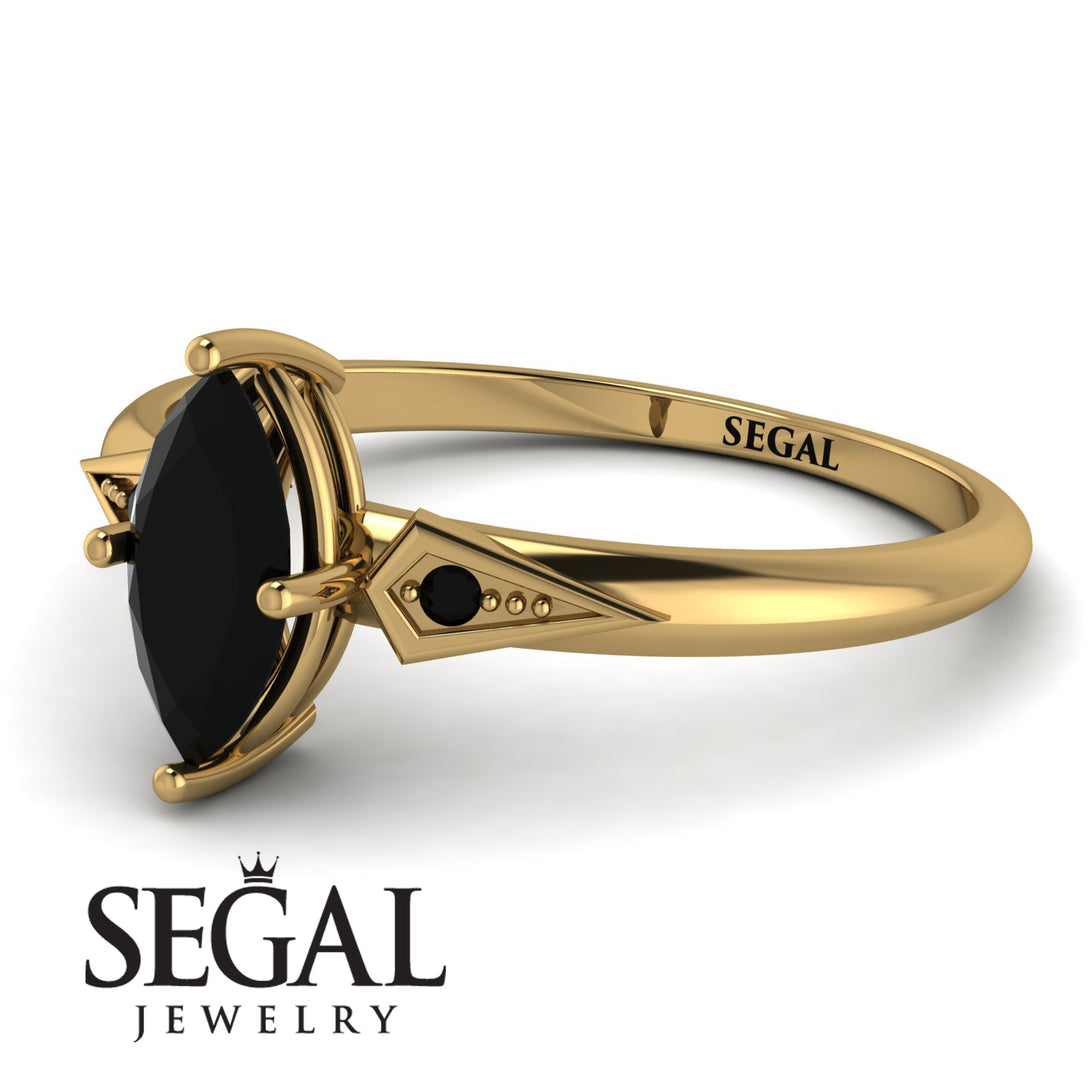 Marquise Black Diamond Geometrical Engagement Ring - Reese No. 37