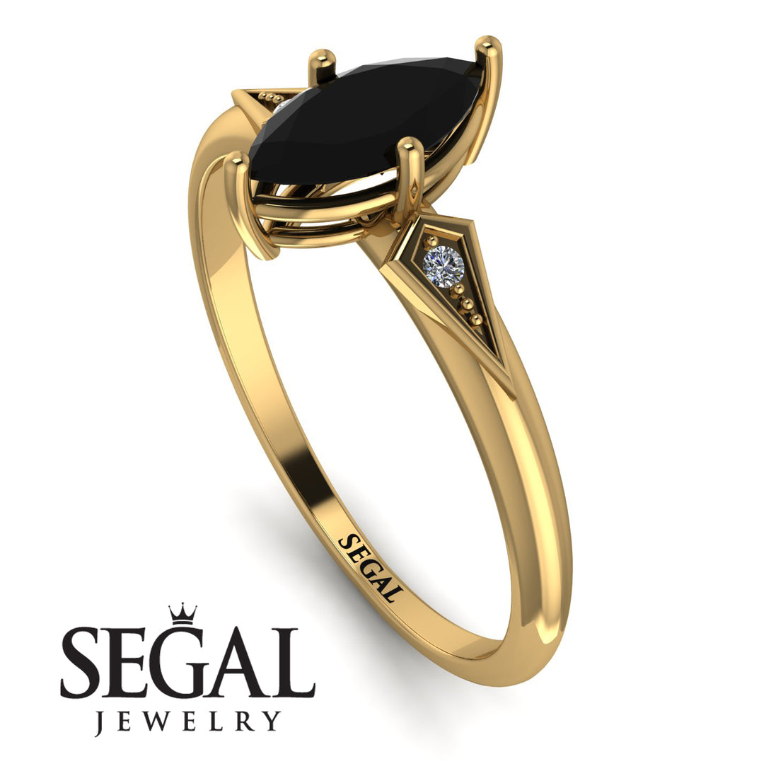 Marquise Black Diamond Geometrical Engagement Ring - Reese No. 7