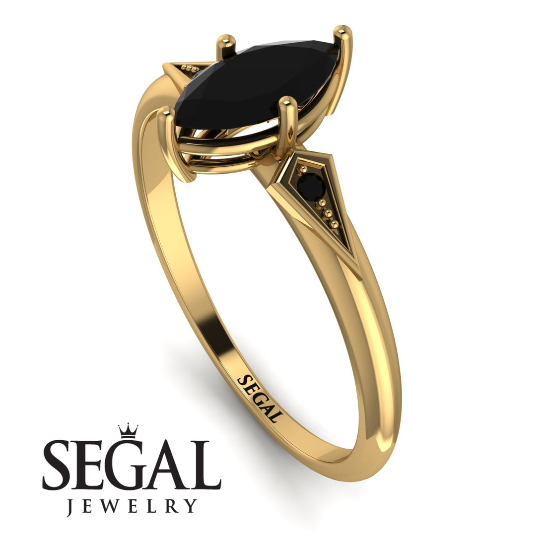 Marquise Black Diamond Geometrical Engagement Ring - Reese No. 37