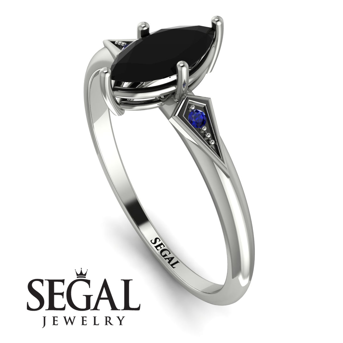 Marquise Black Diamond Geometrical Engagement Ring - Reese No. 69