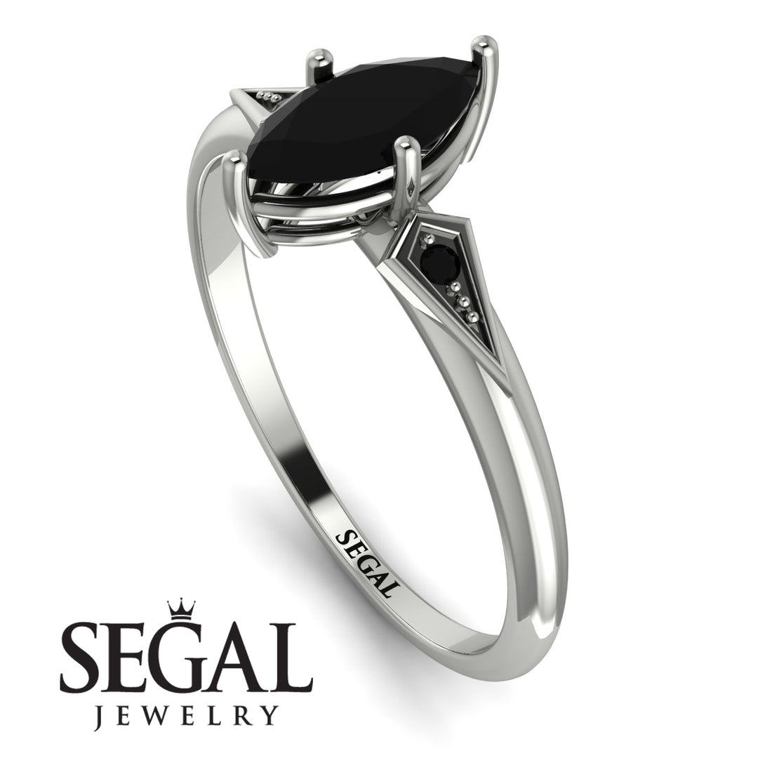 Marquise Black Diamond Geometrical Engagement Ring - Reese No. 39