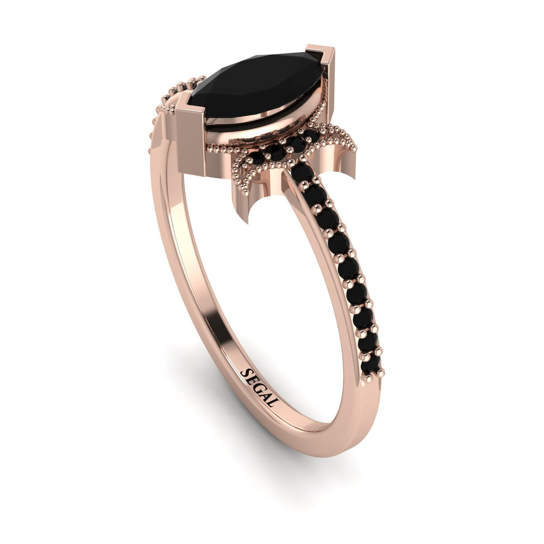 Marquise Cut Black Diamond Pave Ring - Kathleen No. 38