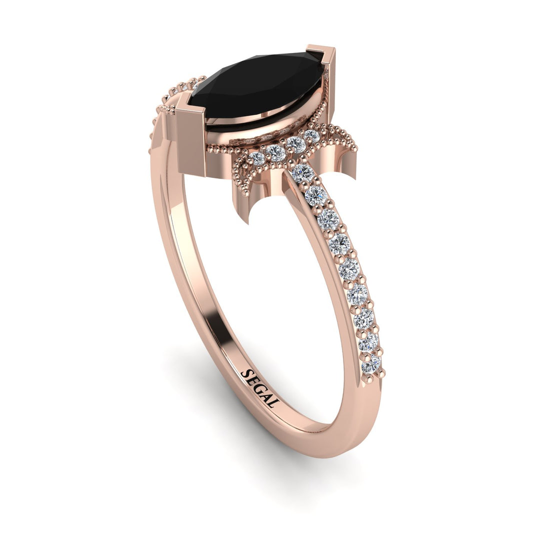 Marquise Cut Black Diamond Pave Ring - Kathleen No. 8