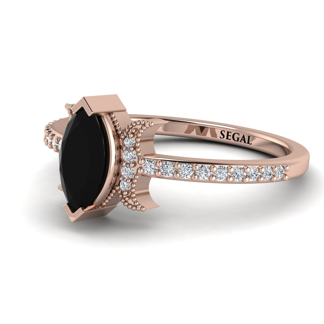 Marquise Cut Black Diamond Pave Ring - Kathleen No. 8