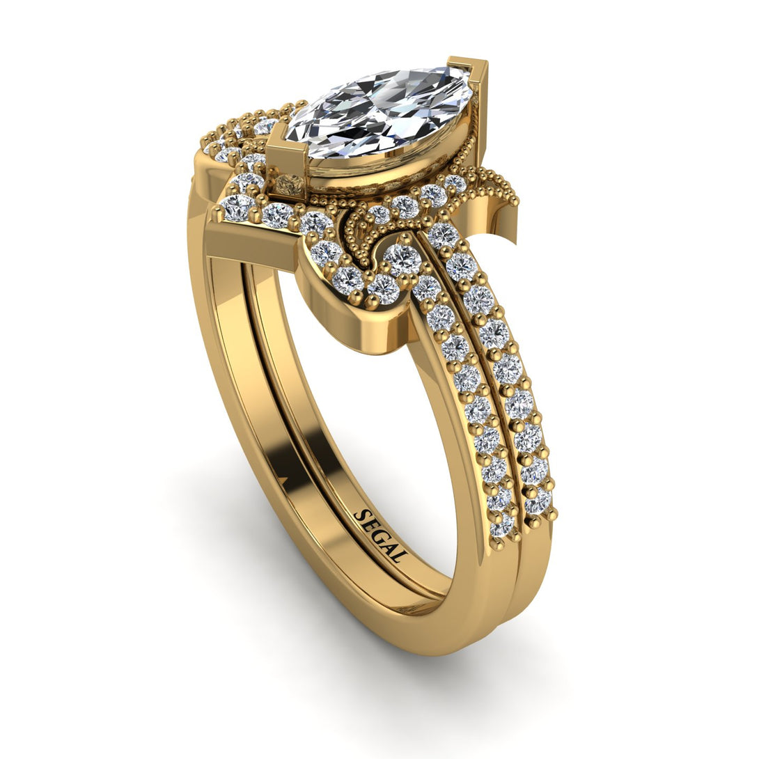 Marquise Cut Diamond Pave Bridal Set - Kathleen No. 1