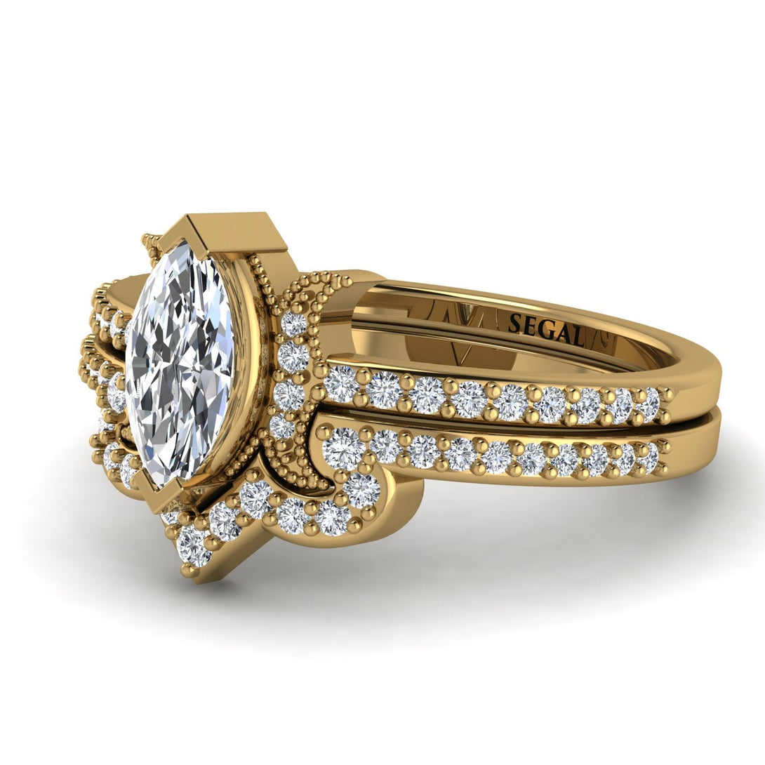 Marquise Cut Diamond Pave Bridal Set - Kathleen No. 1
