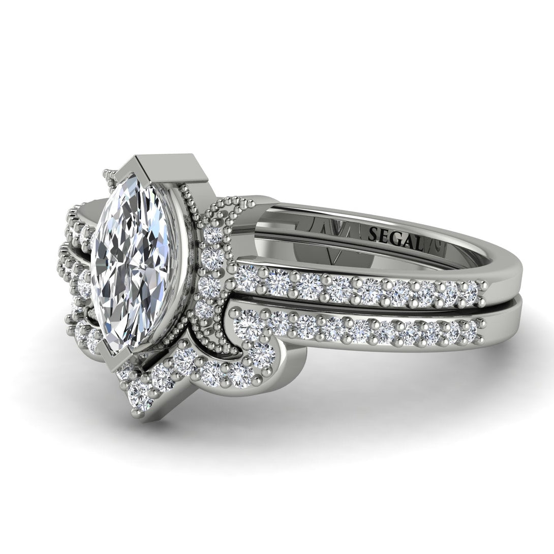 Marquise Cut Diamond Pave Bridal Set - Kathleen No. 3