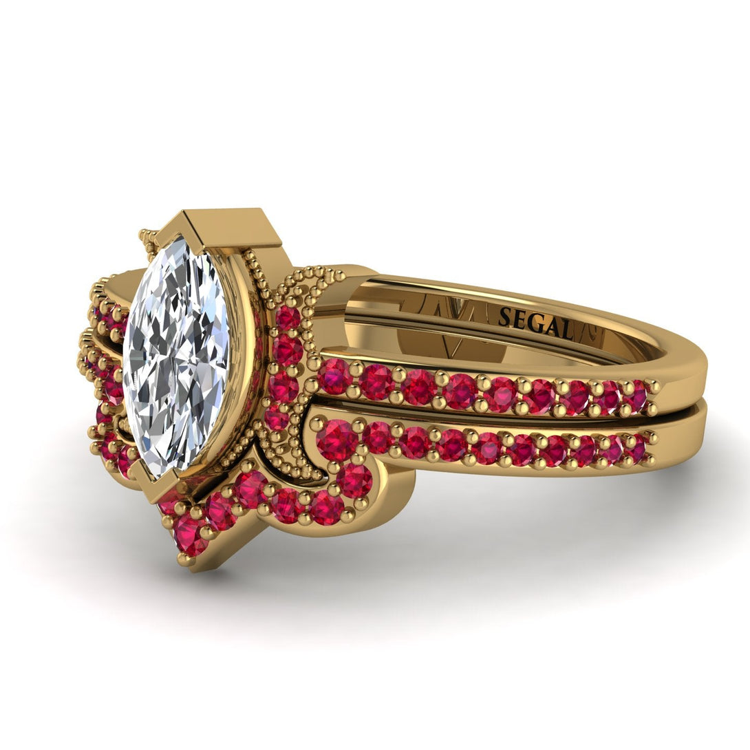 Marquise Cut Diamond Pave Bridal Set - Kathleen No. 46
