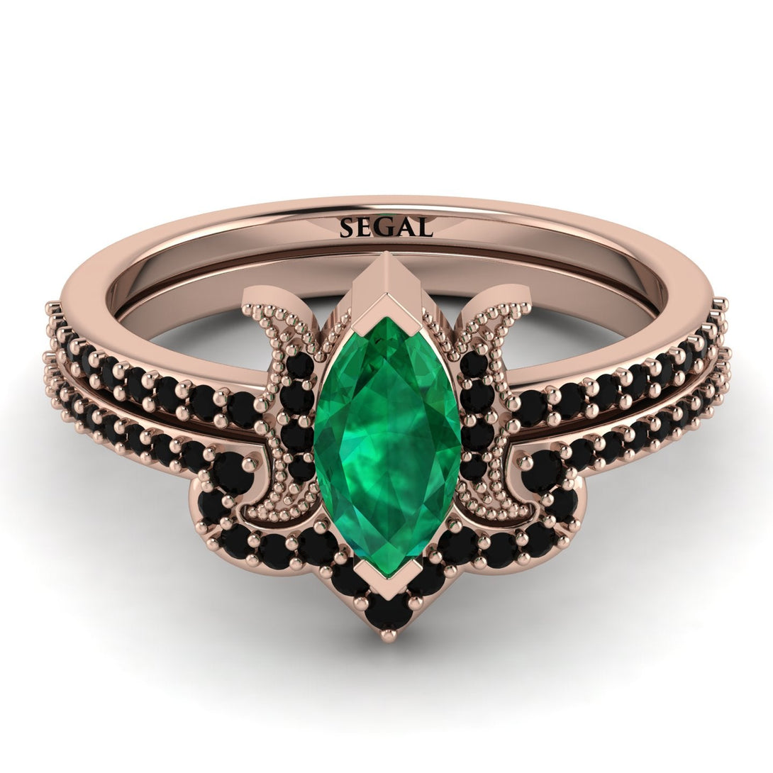 Marquise Cut Emerald Pave Bridal Set - Kathleen No. 35