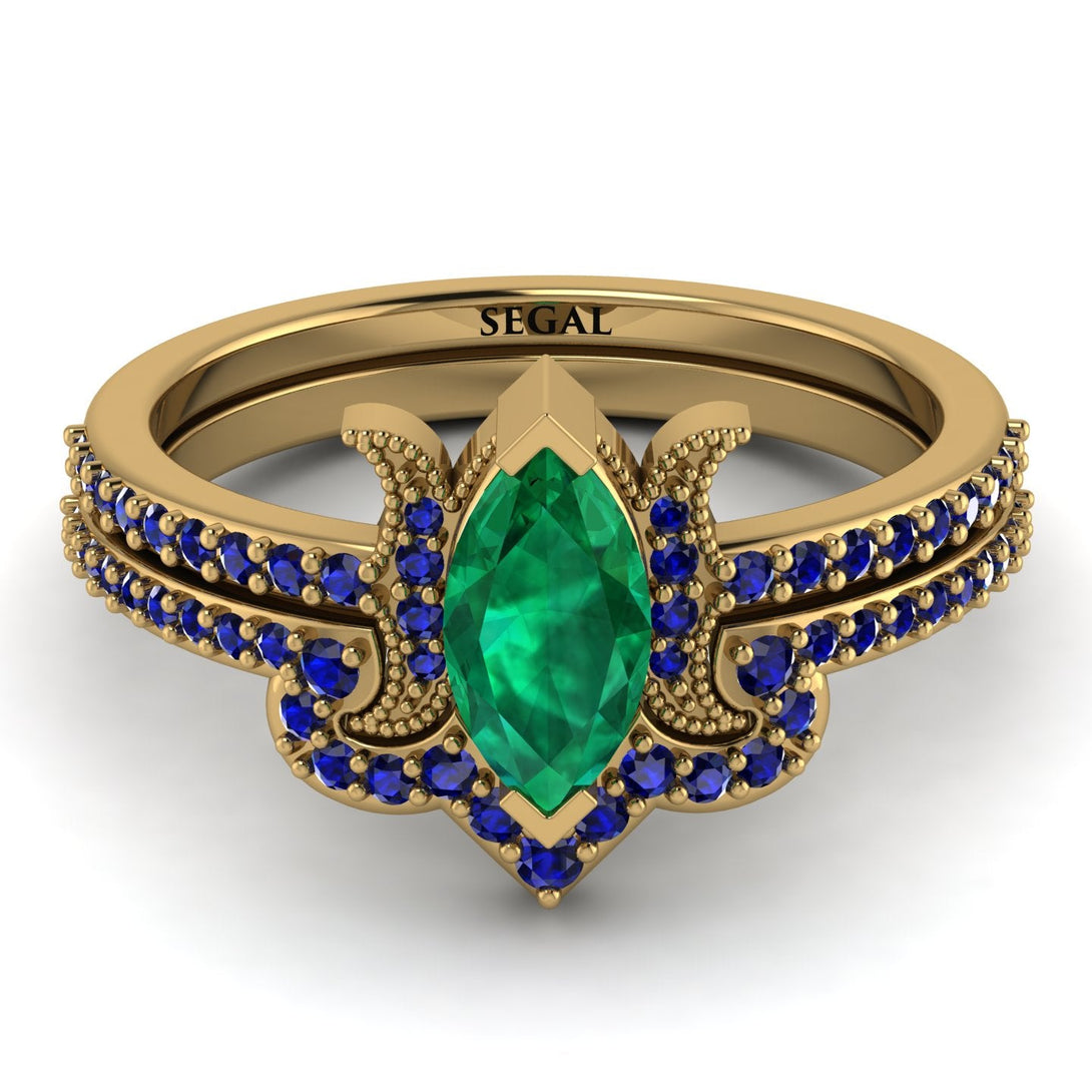 Marquise Cut Emerald Pave Bridal Set - Kathleen No. 64