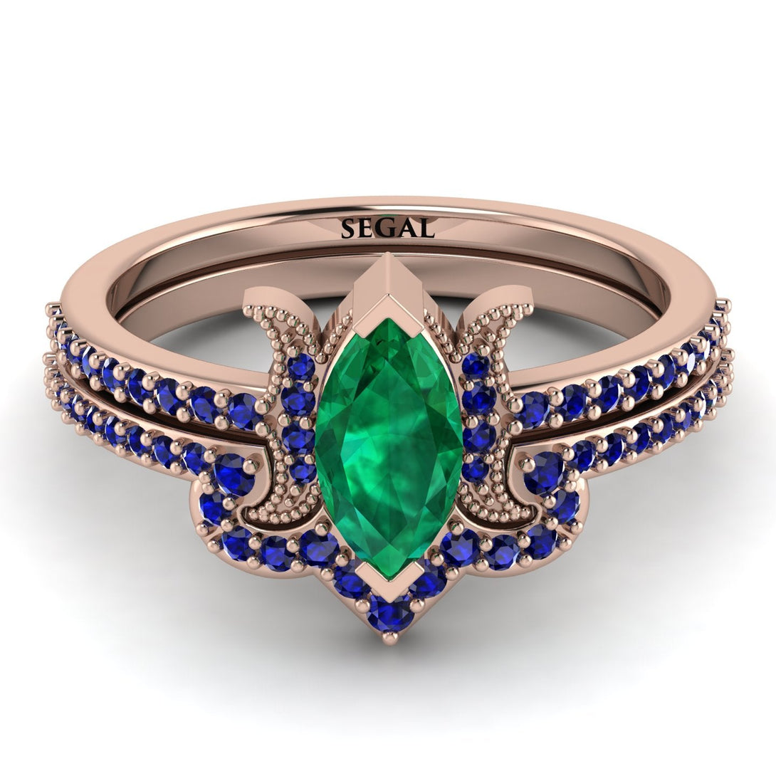 Marquise Cut Emerald Pave Bridal Set - Kathleen No. 65
