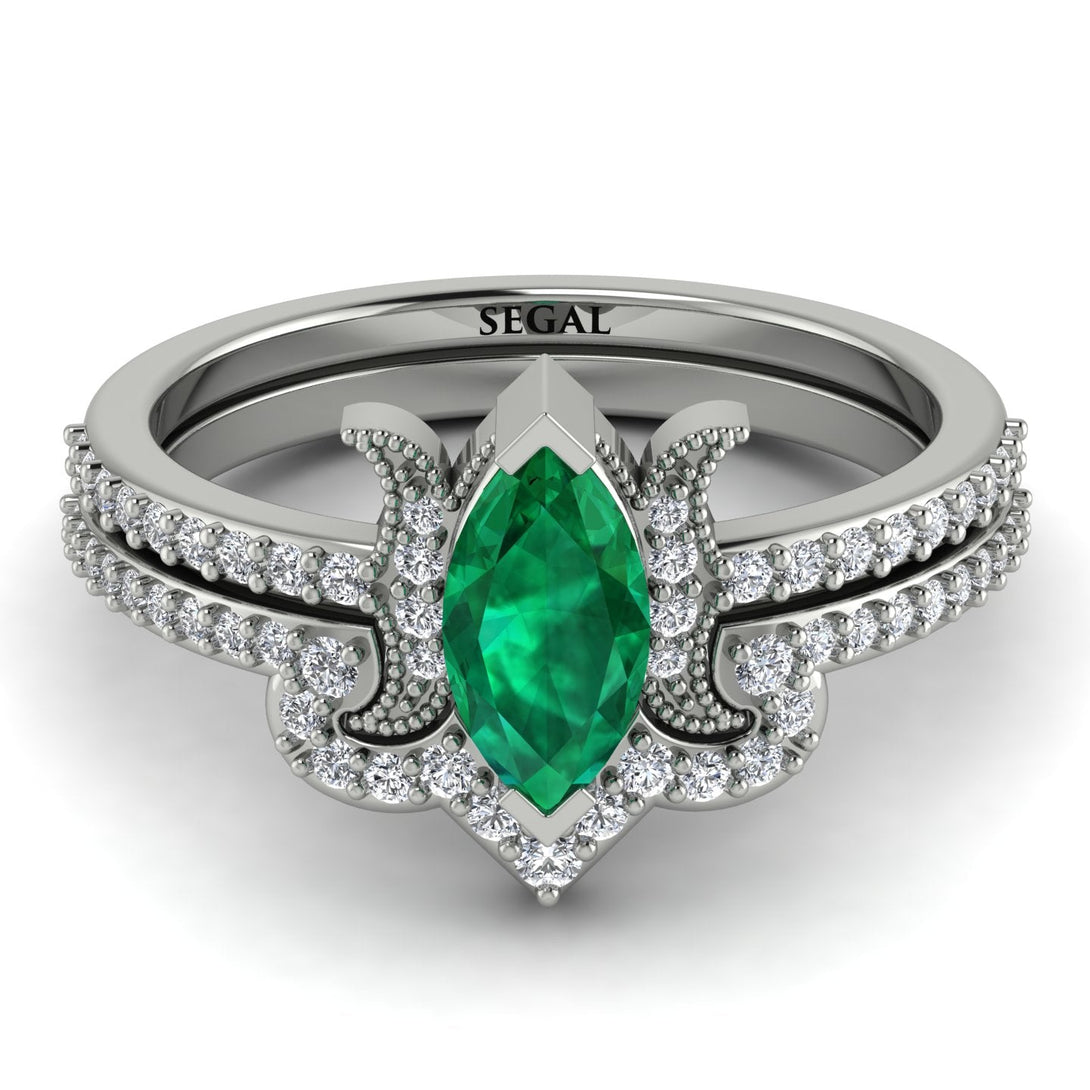 Marquise Cut Emerald Pave Bridal Set - Kathleen No. 6