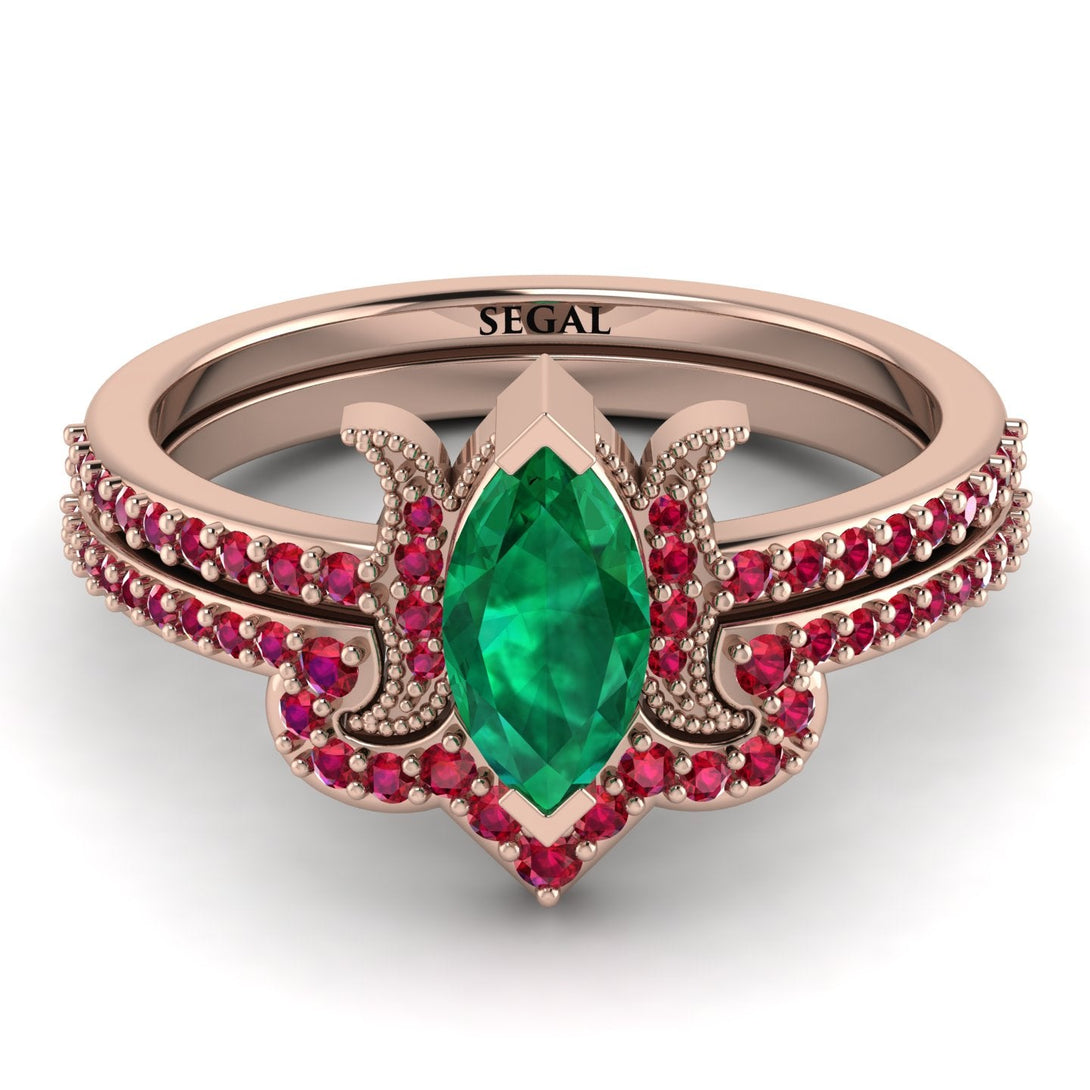 Marquise Cut Emerald Pave Bridal Set - Kathleen No. 50