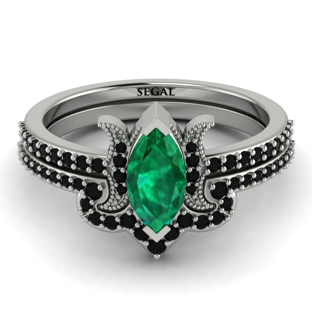 Marquise Cut Emerald Pave Bridal Set - Kathleen No. 36