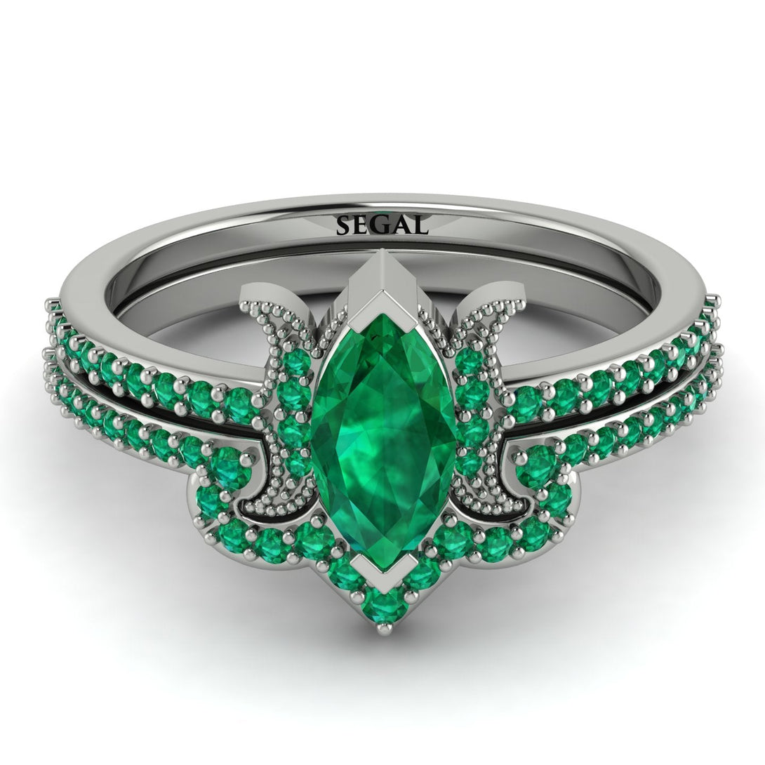 Marquise Cut Emerald Pave Bridal Set - Kathleen No. 21